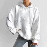 Damen Weißer Strick Kapuzenpullover | Lange Ärmel – Weiß