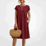Anabella - Bequemes Sommerkleid mit Taschen – Weinrot