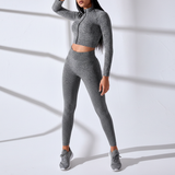 Langarm Crop Top Set - FitAura – Schwarz