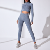 Langarm Crop Top Set - FitAura – Blaugrau