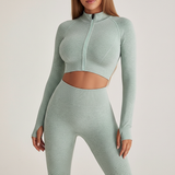 Langarm Crop Top Set - FitAura – Grün