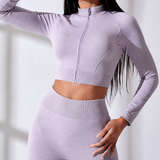 Langarm Crop Top Set - FitAura – Violett