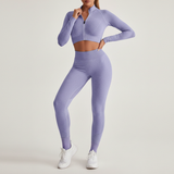 Langarm Crop Top Set - FitAura – Lila