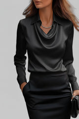 Langärmelige Drapée-Bluse - Ceylin – Schwarz