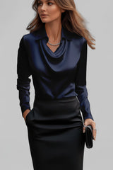 Langärmelige Drapée-Bluse - Ceylin – Dunkelblau