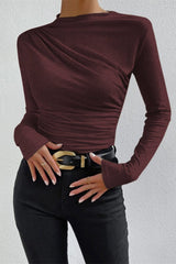 Langarmshirt Mit Raffdetail - Anastasia – Weinrot