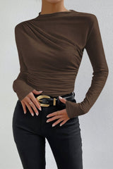Langarmshirt Mit Raffdetail - Anastasia – Dunkelbraun