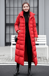 Langer Steppmantel Mit Kapuze - Tanja – Rot