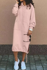 Angelika | Langes Kapuzenpullover Kleid – Rosa