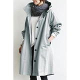 CELINE | Langer Trenchcoat mit Kapuze – Stilvoll & Funktional – Hellgrau