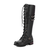 Lässige Schnürstiefel mit Markanten Schnallen – Schwarz
