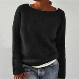 Lässiger Strickpullover mit Bootsausschnitt – Schwarz