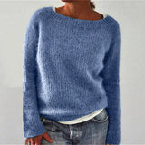 Lässiger Strickpullover mit Bootsausschnitt – Hellblau