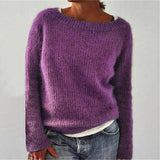 Lässiger Strickpullover mit Bootsausschnitt – Lila
