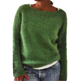 Lässiger Strickpullover mit Bootsausschnitt – Grün