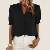 Laura | Elegante Sommerbluse mit Puffärmeln – Schwarz