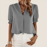 Laura | Elegante Sommerbluse mit Puffärmeln – Grau