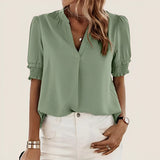 Laura | Elegante Sommerbluse mit Puffärmeln – Grün