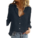 Laura | Elegante bestickte Bluse mit V Ausschnitt – Dunkelblau