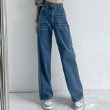 Laura | Entspannte Mom Jeans mit weitem Bein – Dunkelblau