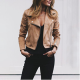 Stylische Damen Leder Bikerjacke – Khaki