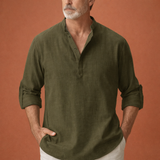 Lässiges Herren Henley-Shirt mit Knopfleiste für Herren | Tijn – Olivgrün