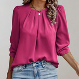 Lena | Einzigartige Bluse mit Falten und Puffärmeln – Rosenrot