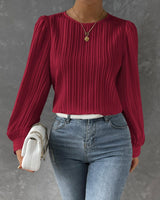 Lena | Elegantes Langarm Top mit Rundhalsausschnitt – Burgund
