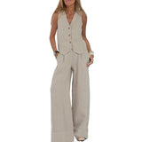 Loïs | Stylisches lockeres Set (Weste + Hose) – Beige