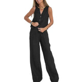 Loïs | Stylisches lockeres Set (Weste + Hose) – Schwarz