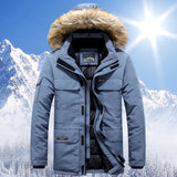 Leon | Warme Winterjacke für Herren Fleecegefüttert – Grau Blau