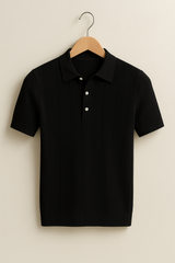 Liam Strickpoloshirt Kurzarm – Schwarz