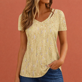 Damen V-Ausschnitt T-Shirt mit Pailletten-Details für einen strahlenden Look | Vivien – Hellgelb