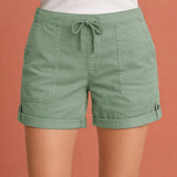 Lässige Damen Shorts mit Kordelzug und umgeschlagenem Saum | Zelina – Hellgrün