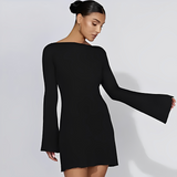 Iris - Rückenfreies Minikleid mit ausgestellten Ärmeln – Schwarz