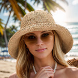 Faltbarer Sommer-Sonnenhut mit breiter Krempe – Beige