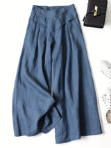 Chrissy | Leinenmix-Hose mit weitem Bein und elastischem Bund – Pfauenblau