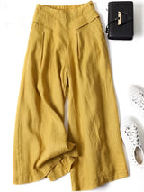 Chrissy | Leinenmix-Hose mit weitem Bein und elastischem Bund – Senfgelb