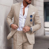 Moderner Bräutigam – Leinen-Hochzeitsanzug – Beige