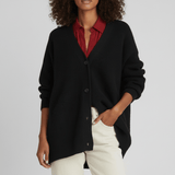 Locker Geschnittener Cardigan Mit Knopfleiste - Jamila – Schwarz
