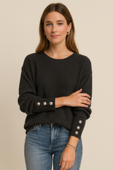Locker Geschnittener Strickpullover - Charlotta – Schwarz
