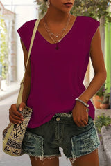 Lockeres V-Ausschnitt-Shirt - Nadine – Fuchsia