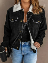 Loraine Cordjacke | fleecegefütterte winterjacke für damen – Schwarz