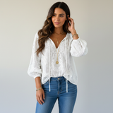 Luftige Spitzenbluse mit bohemian Ausstrahlung - Kelly – Weiß