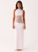 Amanda - Transparentes Spitzen-Panel ärmelloses Maxikleid – Rosa