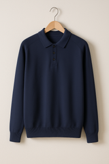 Luke Strick Poloshirt Langarm – Marineblau