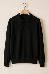 Luke Strick Poloshirt Langarm – Schwarz