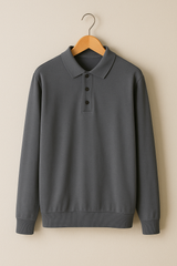 Luke Strick Poloshirt Langarm – Grau