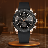 Premium Chronograph Uhr Mit Leuchtdatum, Wasserdicht, Stoßfest, Elegantes Design – Gold Schwarz (Silikonband)