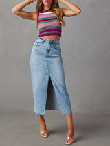 Inaya | Stilvoller Midi-Denimrock mit seitlichem Schlitz – Blau